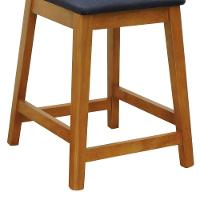 Banqueta Média Gabi Madeira Maciça Telinha Natural - Amêndoa Assento Estofado Linho Preto Textura - 6