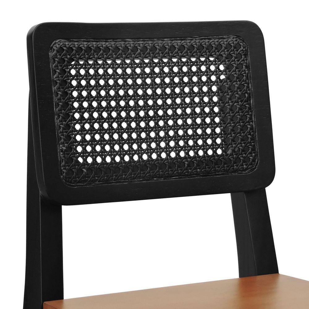 Banqueta Gabi Madeira Maciça Encosto C- Telinha C- 68cm Altura - Preto Assento Madeira Amêndoa - 2
