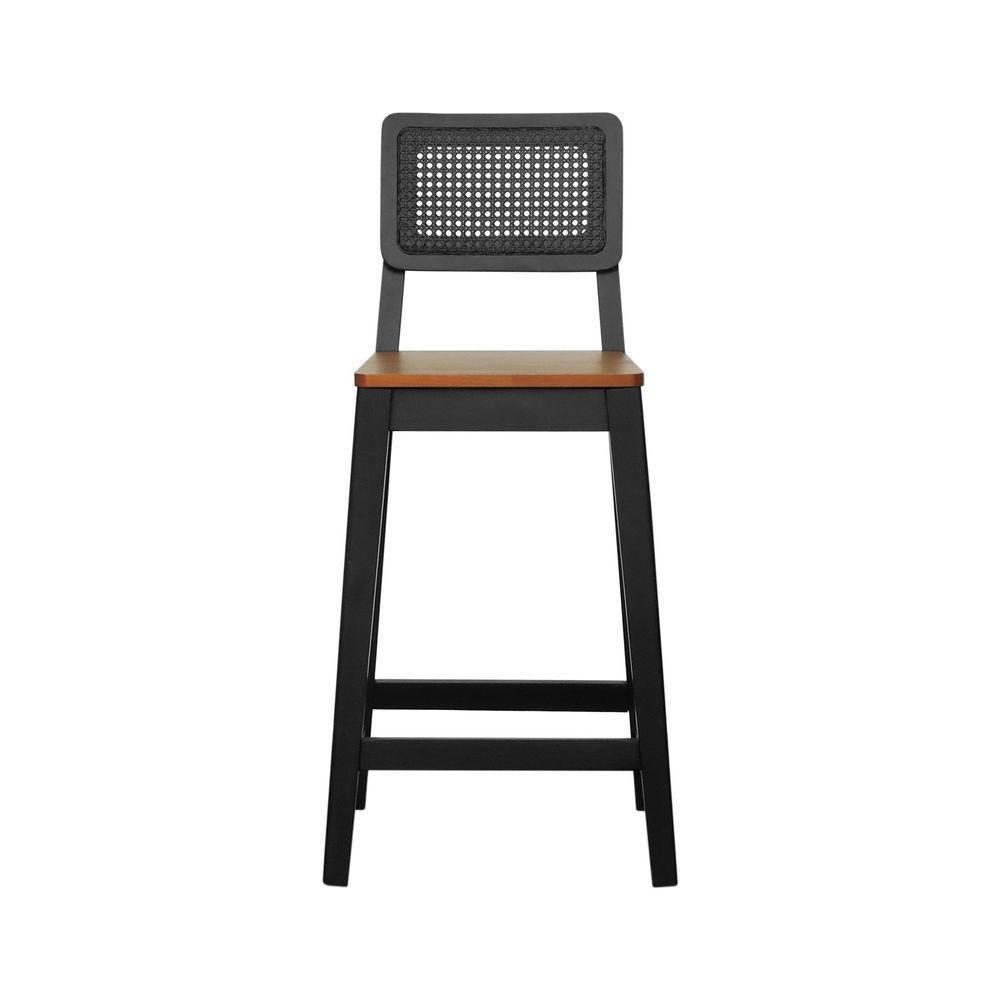 Banqueta Gabi Madeira Maciça Encosto C- Telinha C- 68cm Altura - Preto Assento Madeira Amêndoa - 3