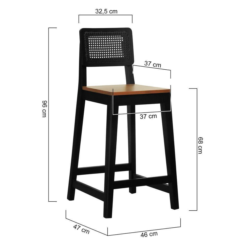 Banqueta Gabi Madeira Maciça Encosto C- Telinha C- 68cm Altura - Preto Assento Madeira Amêndoa - 5