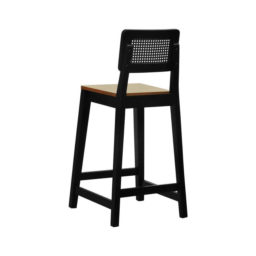 Banqueta Gabi Madeira Maciça Encosto C- Telinha C- 68cm Altura - Preto Assento Madeira Amêndoa - 7