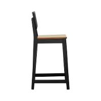 Banqueta Gabi Madeira Maciça Encosto C- Telinha C- 68cm Altura - Preto Assento Madeira Amêndoa