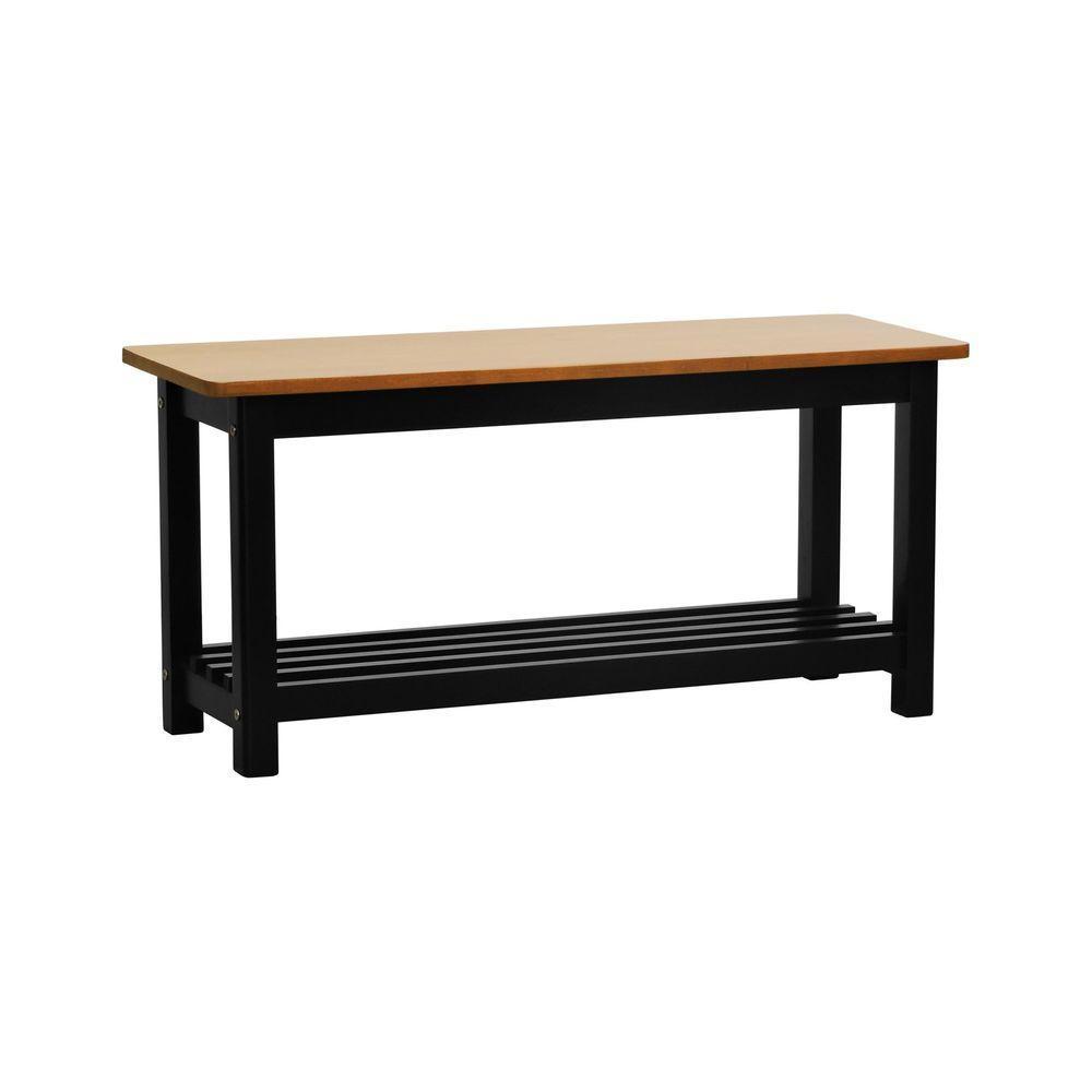 Banco Sapateira Viena Madeira Maciça - Preto Assento Amêndoa Madeira - 1