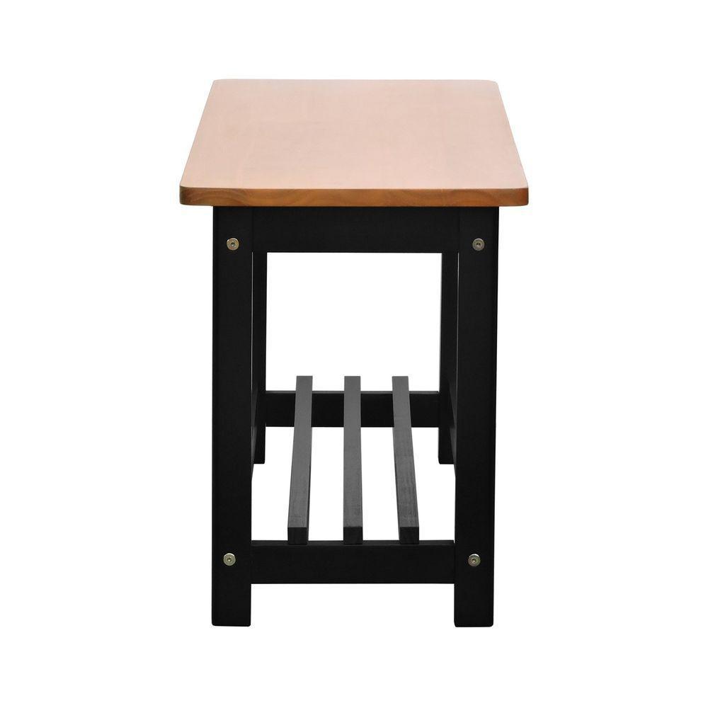 Banco Sapateira Viena Madeira Maciça - Preto Assento Amêndoa Madeira - 3