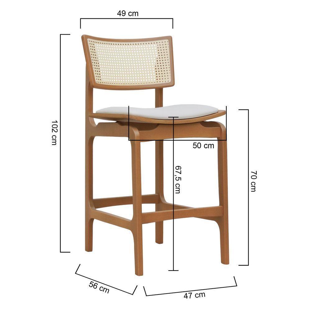 Banqueta Alta Bistrô Apollo Encosto Telinha Natural E Assento Anatômico - Natural Estofado Corano Bege - 6