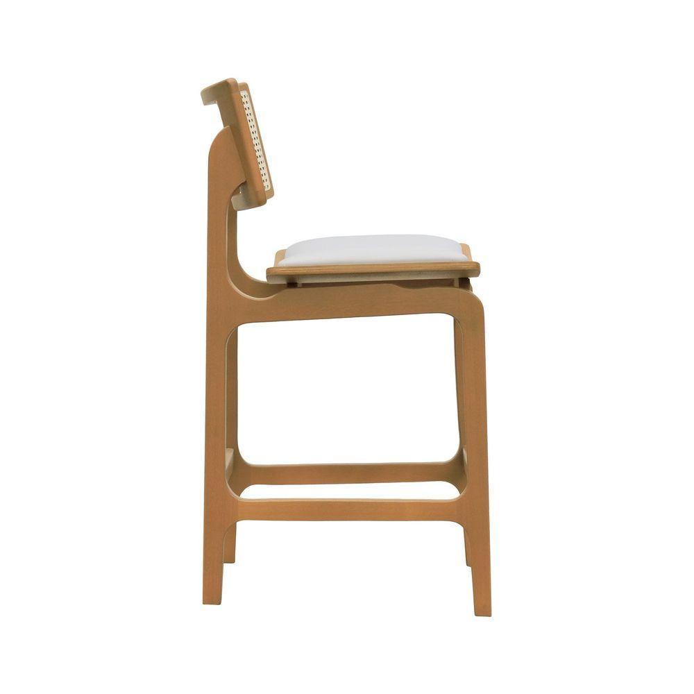 Banqueta Alta Bistrô Apollo Encosto Telinha Natural E Assento Anatômico - Natural Estofado Corano Bege - 8