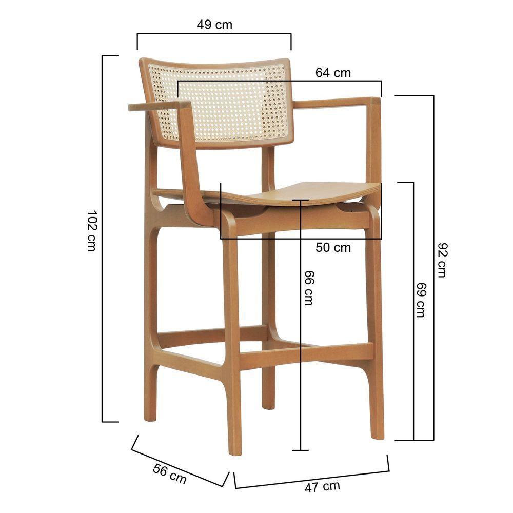 Banqueta Alta Bistrô Apollo Com Braços Encosto Telinha Natural E Assento Anatômico - Natural Madeira - 6