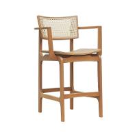 Banqueta Alta Bistrô Apollo Com Braços Encosto Telinha Natural E Assento Anatômico - Natural Madeira - 1