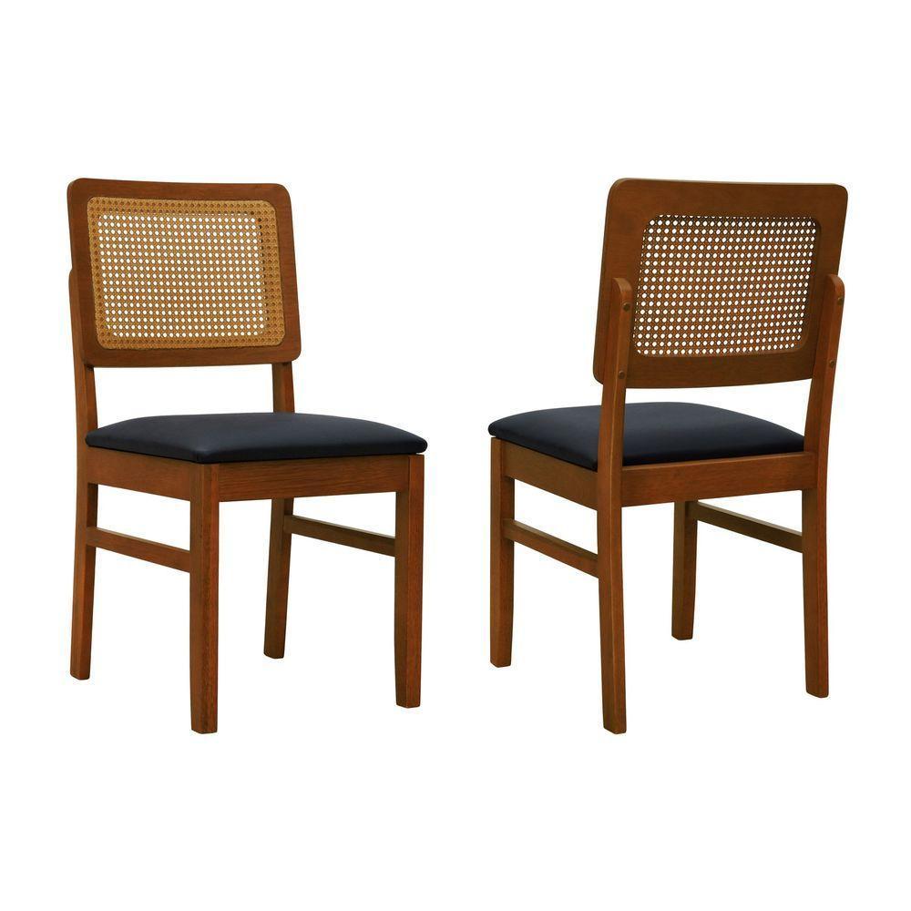 Kit 2 Cadeiras Madeira Maciça Lyon Encosto Telinha Amêndoa - Amêndoa Assento Estofado Corano Preto - 1