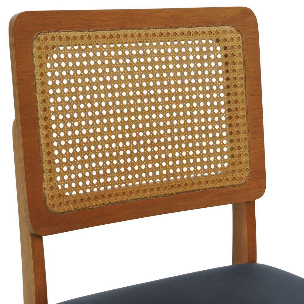 Kit 2 Cadeiras Madeira Maciça Lyon Encosto Telinha Amêndoa - Amêndoa Assento Estofado Corano Preto - 3