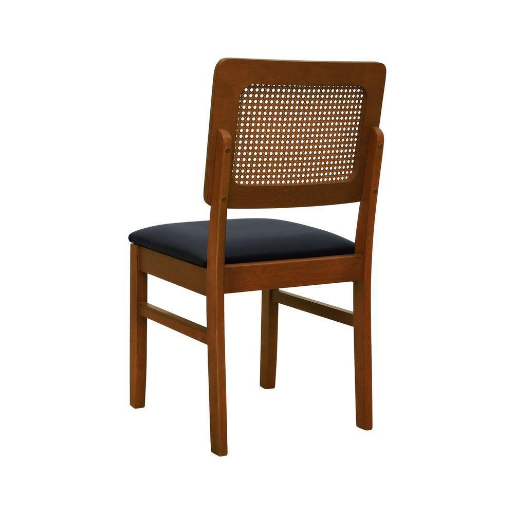 Kit 2 Cadeiras Madeira Maciça Lyon Encosto Telinha Amêndoa - Amêndoa Assento Estofado Corano Preto - 4