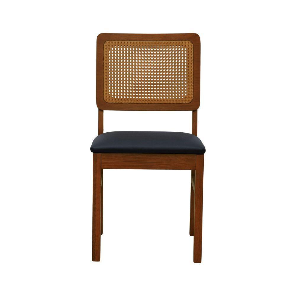 Kit 2 Cadeiras Madeira Maciça Lyon Encosto Telinha Amêndoa - Amêndoa Assento Estofado Corano Preto - 6