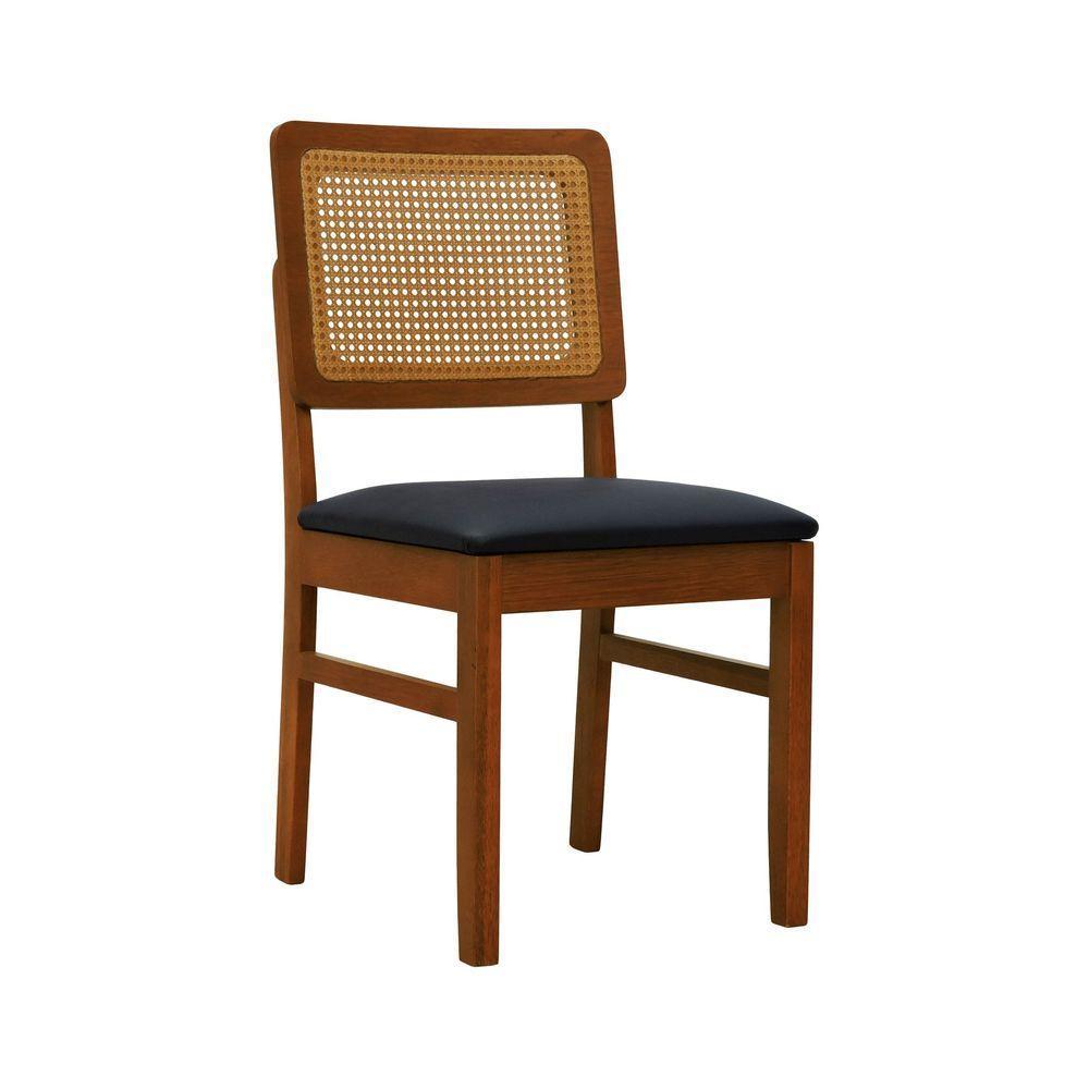 Kit 2 Cadeiras Madeira Maciça Lyon Encosto Telinha Amêndoa - Amêndoa Assento Estofado Corano Preto - 9