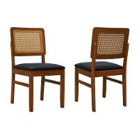 Kit 2 Cadeiras Madeira Maciça Lyon Encosto Telinha Amêndoa - Amêndoa Assento Estofado Corano Preto - 1