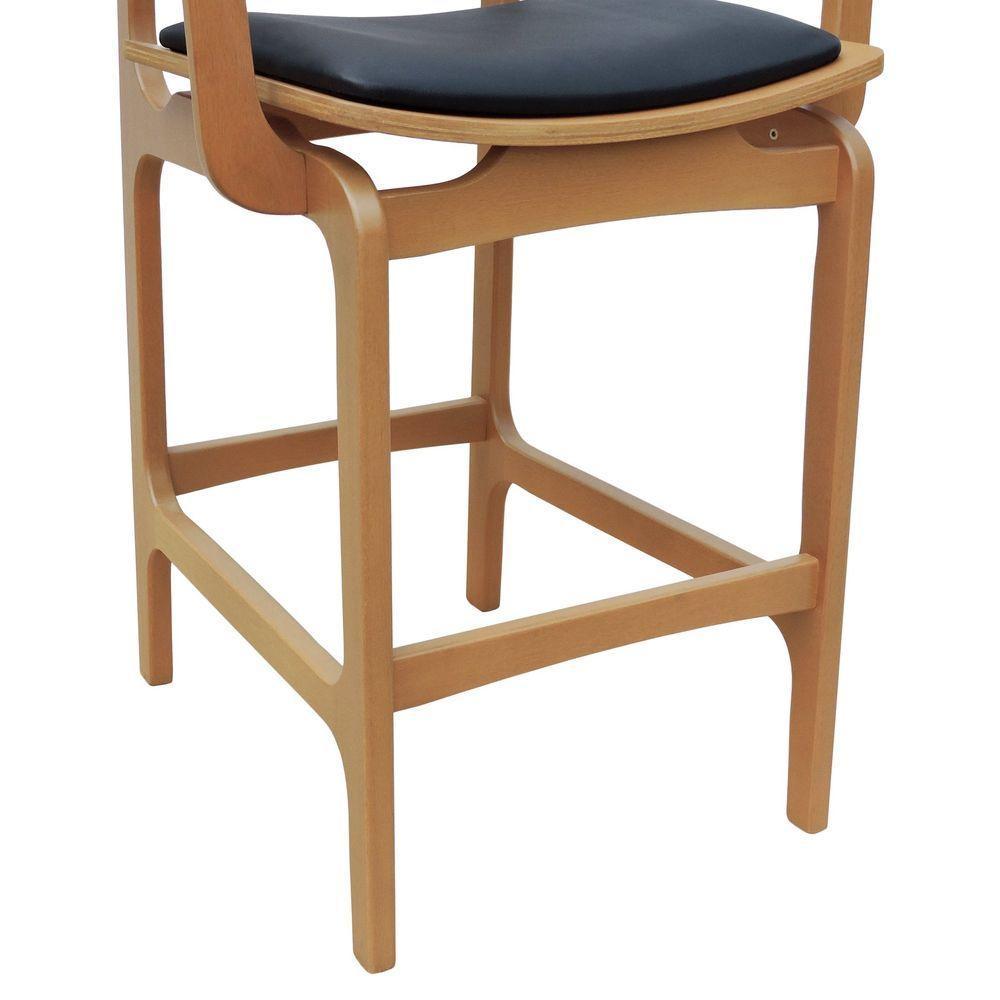 Banqueta Alta Bistrô Apollo Com Braços Encosto Telinha Natural E Assento Anatômico - Natural Estofado Corano Preto - 2