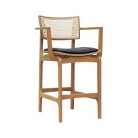 Banqueta Alta Bistrô Apollo Com Braços Encosto Telinha Natural E Assento Anatômico - Natural Estofado Corano Preto - 1