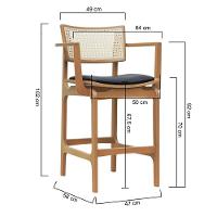 Banqueta Alta Bistrô Apollo Com Braços Encosto Telinha Natural E Assento Anatômico - Natural Estofado Corano Preto