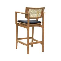 Banqueta Alta Bistrô Apollo Com Braços Encosto Telinha Natural E Assento Anatômico - Natural Estofado Corano Preto - 5