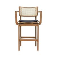 Banqueta Alta Bistrô Apollo Com Braços Encosto Telinha Natural E Assento Anatômico - Natural Estofado Corano Preto - 6