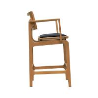 Banqueta Alta Bistrô Apollo Com Braços Encosto Telinha Natural E Assento Anatômico - Natural Estofado Corano Preto - 8