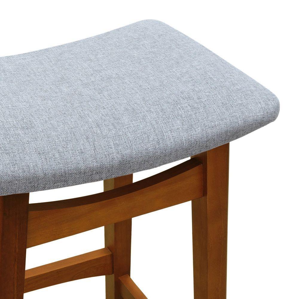 Banco Médio Confort Madeira Maciça Assento Anatômico - Amêndoa Estofado Linho Cinza Mescla Impermeável - 3