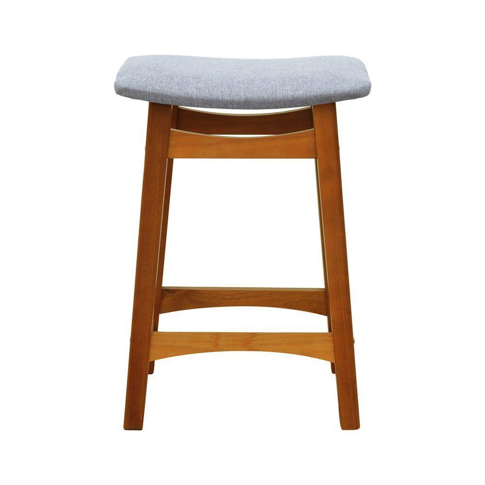 Banco Médio Confort Madeira Maciça Assento Anatômico - Amêndoa Estofado Linho Cinza Mescla Impermeável - 4