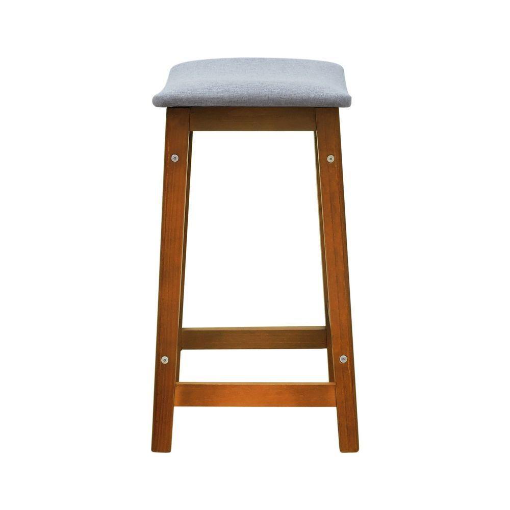 Banco Médio Confort Madeira Maciça Assento Anatômico - Amêndoa Estofado Linho Cinza Mescla Impermeável - 5