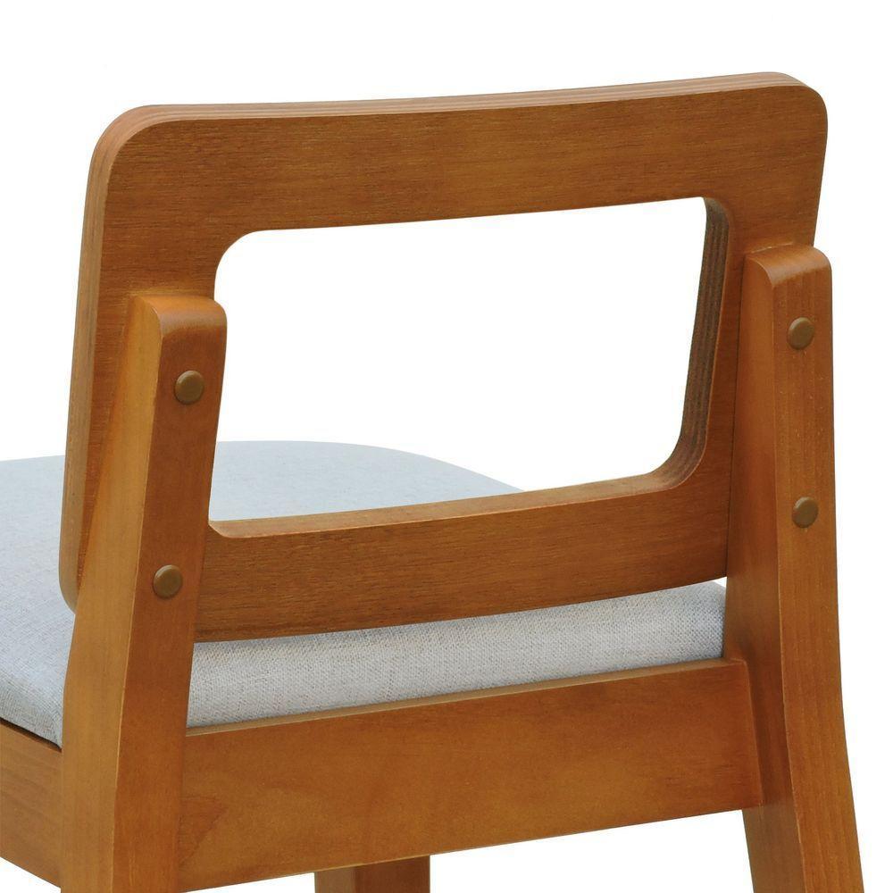 Banqueta Média River Madeira Maciça - Amêndoa Assento Estofado Linho Bege Mescla Impermeável - 3