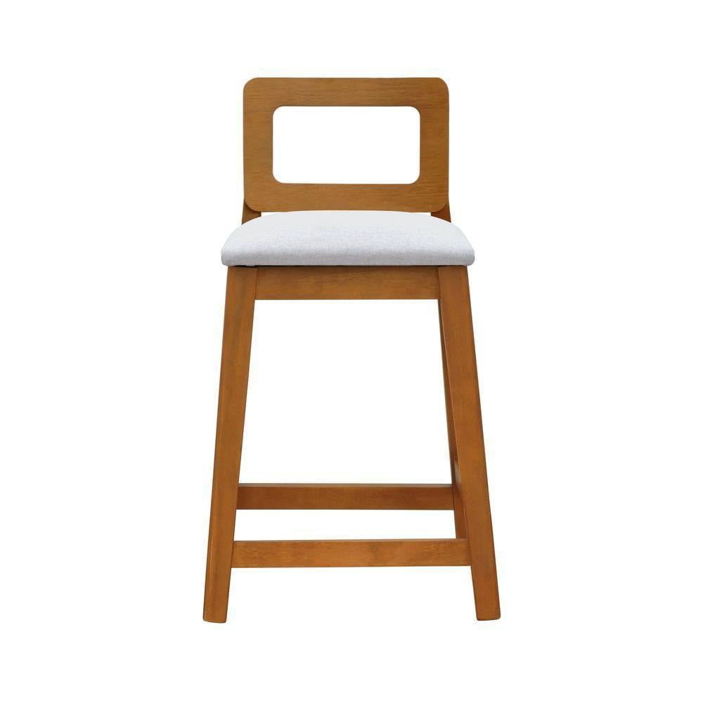 Banqueta Média River Madeira Maciça - Amêndoa Assento Estofado Linho Bege Mescla Impermeável - 4