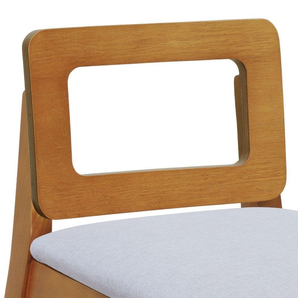 Banqueta Média River Madeira Maciça - Amêndoa Assento Estofado Linho Bege Mescla Impermeável - 5