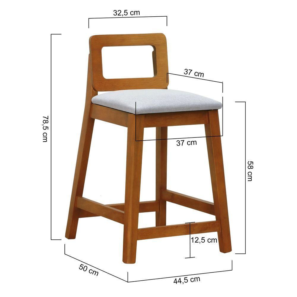 Banqueta Média River Madeira Maciça - Amêndoa Assento Estofado Linho Bege Mescla Impermeável - 7