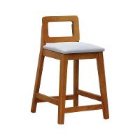 Banqueta Média River Madeira Maciça - Amêndoa Assento Estofado Linho Bege Mescla Impermeável - 1