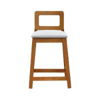 Banqueta Média River Madeira Maciça - Amêndoa Assento Estofado Linho Bege Mescla Impermeável