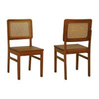 Kit 2 Cadeiras Madeira Maciça Lyon Encosto Telinha Amêndoa - Amêndoa Assento Ripado Amêndoa - 1