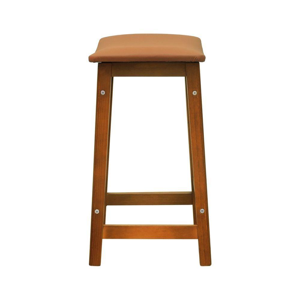 Banco Médio Confort Madeira Maciça Assento Anatômico - Amêndoa Estofado Corano Caramelo - 2