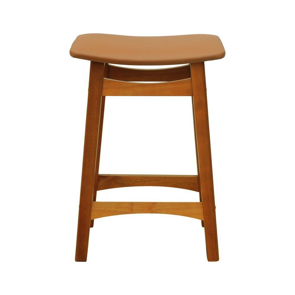 Banco Médio Confort Madeira Maciça Assento Anatômico - Amêndoa Estofado Corano Caramelo - 5