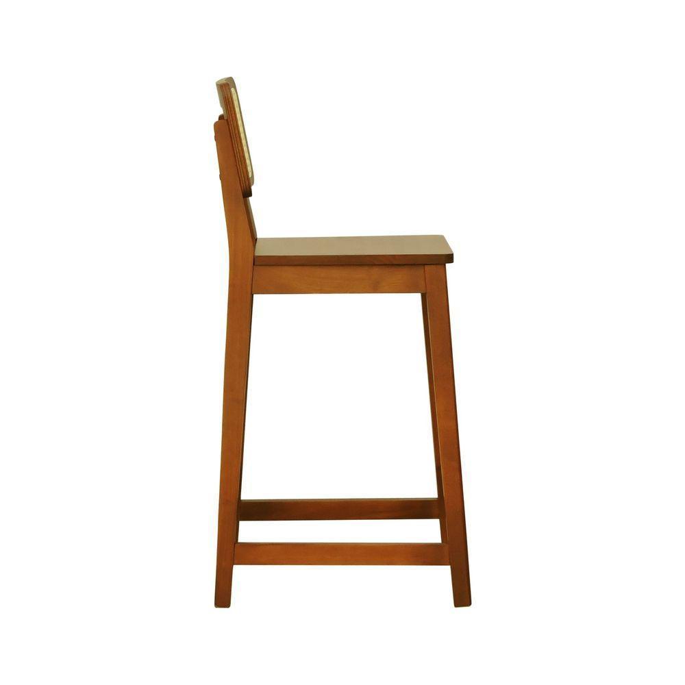 Banqueta Gabi Madeira Maciça Encosto Telinha C- 68cm Altura - Amêndoa Assento Amêndoa Madeira - 3