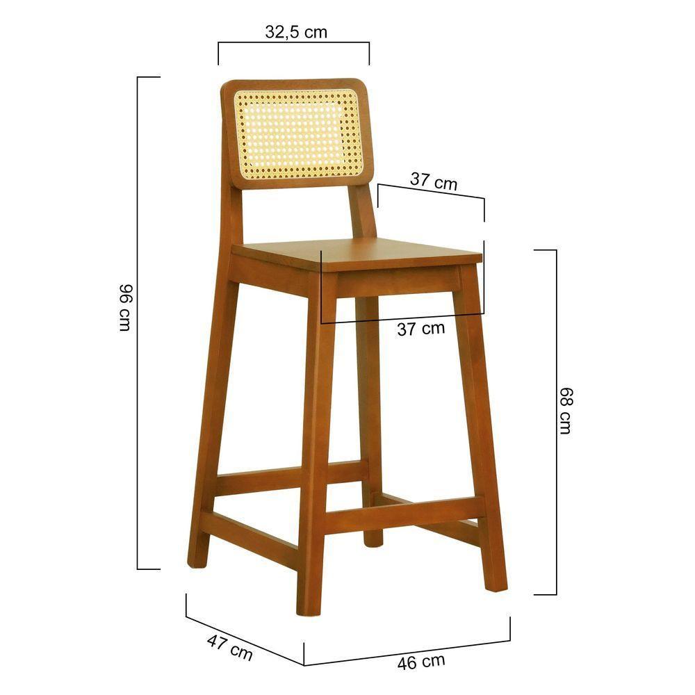 Banqueta Gabi Madeira Maciça Encosto Telinha C- 68cm Altura - Amêndoa Assento Amêndoa Madeira - 7