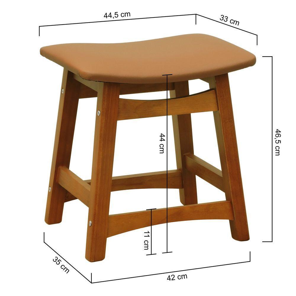 Banco Baixo Confort Madeira Maciça Assento Anatômico - Amêndoa Estofado Corano Caramelo - 2