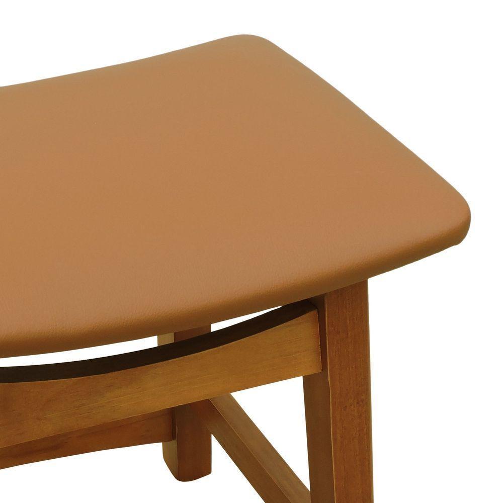 Banco Baixo Confort Madeira Maciça Assento Anatômico - Amêndoa Estofado Corano Caramelo - 4