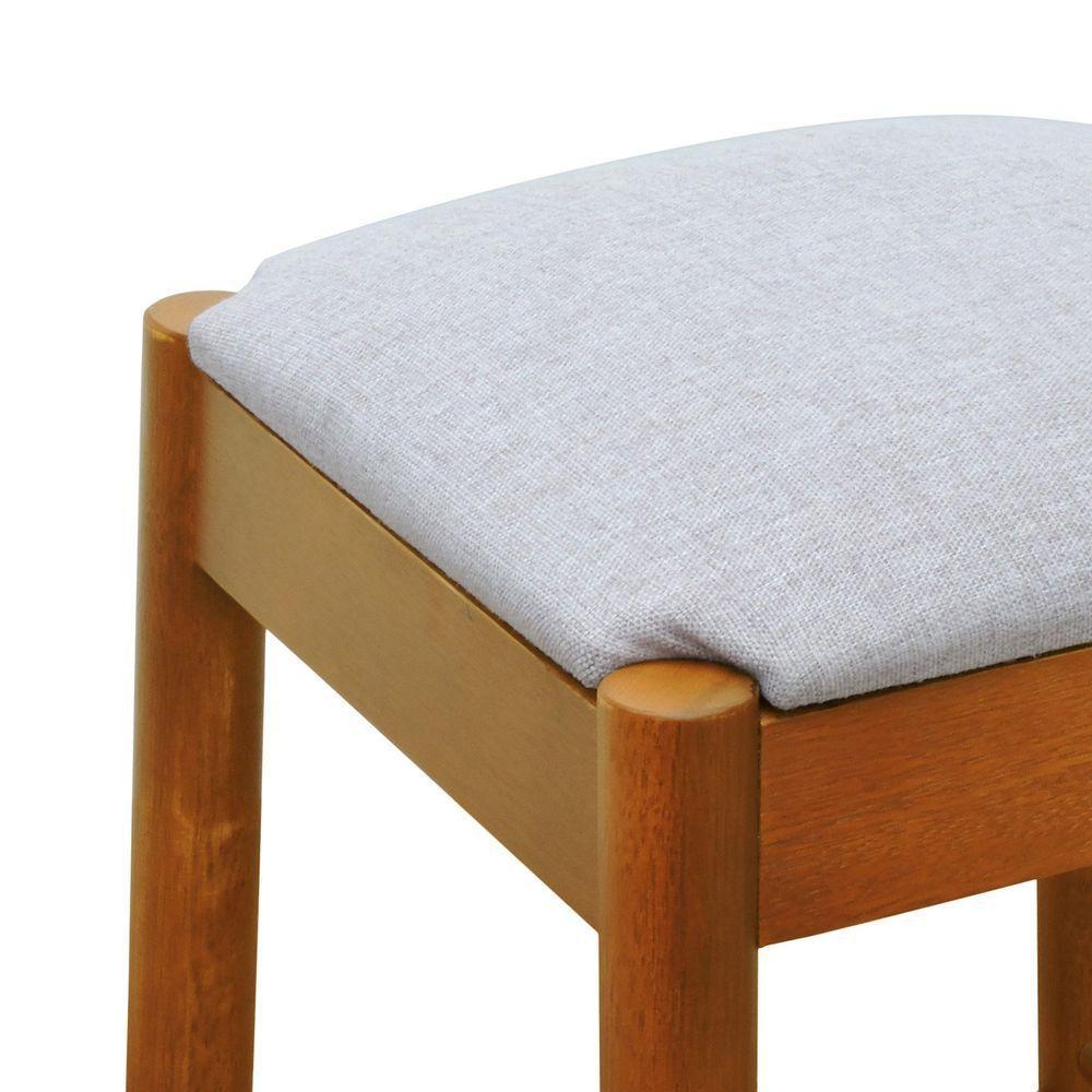 Banco Alto Amber Madeira Maciça - Amêndoa Assento Estofado Linho Bege Mescla Impermeável - 2