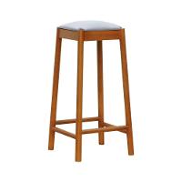 Banco Alto Amber Madeira Maciça - Amêndoa Assento Estofado Linho Bege Mescla Impermeável - 1