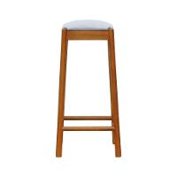 Banco Alto Amber Madeira Maciça - Amêndoa Assento Estofado Linho Bege Mescla Impermeável - 3