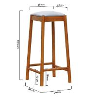 Banco Alto Amber Madeira Maciça - Amêndoa Assento Estofado Linho Bege Mescla Impermeável - 5