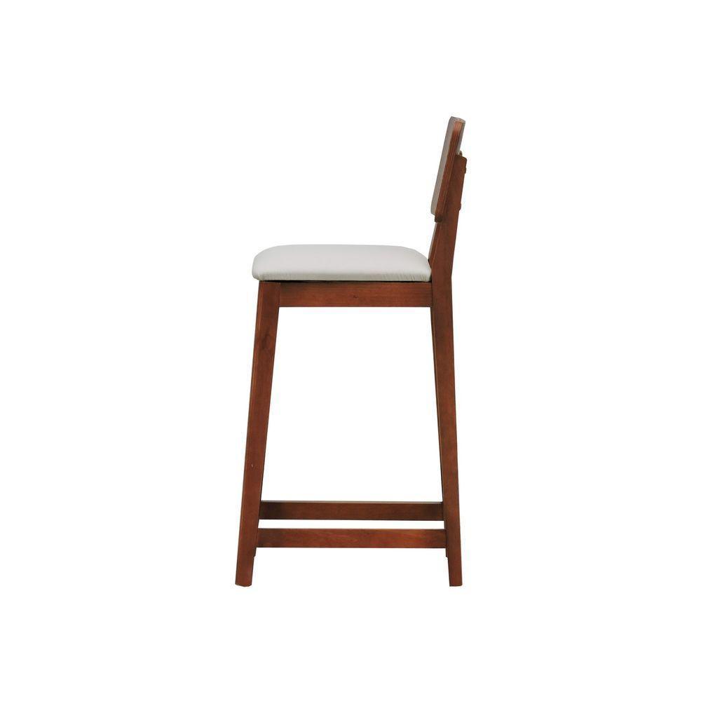 Banqueta Lyon Madeira Maciça Com Encosto Anatômico E Assento Estofado Com 68cm Altura - Amêndoa Corano Bege - 2