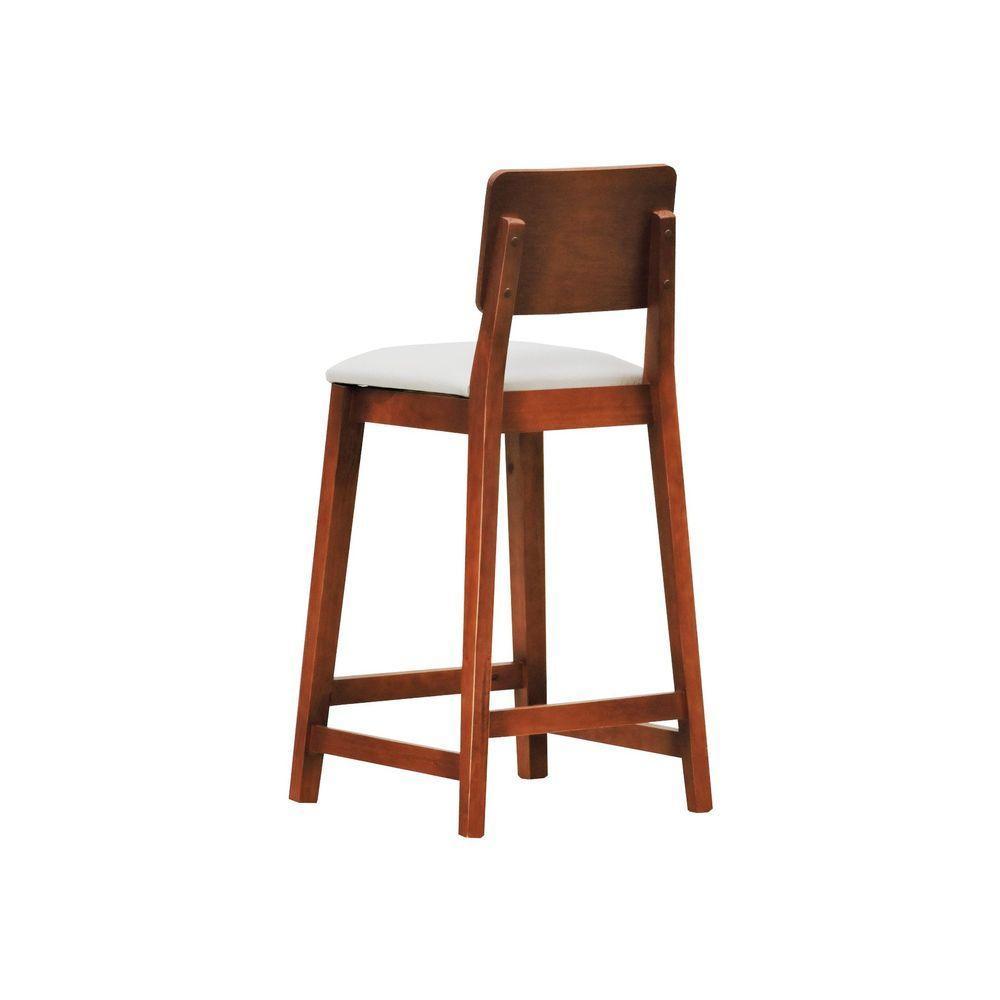 Banqueta Lyon Madeira Maciça Com Encosto Anatômico E Assento Estofado Com 68cm Altura - Amêndoa Corano Bege - 3