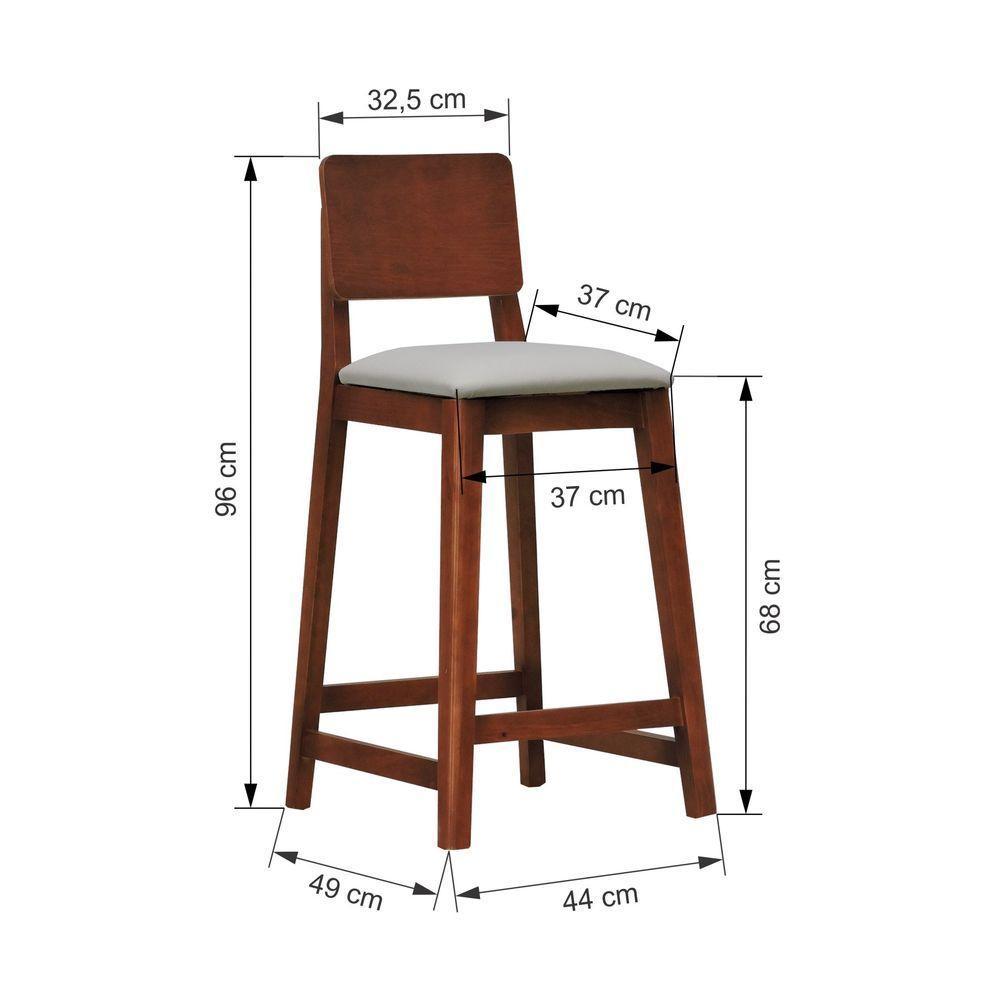 Banqueta Lyon Madeira Maciça Com Encosto Anatômico E Assento Estofado Com 68cm Altura - Amêndoa Corano Bege - 4