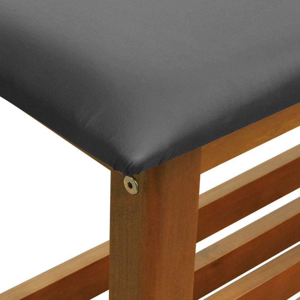 Banco Sapateira Viena Madeira Maciça - Amêndoa Assento Estofado Corano Preto - 3