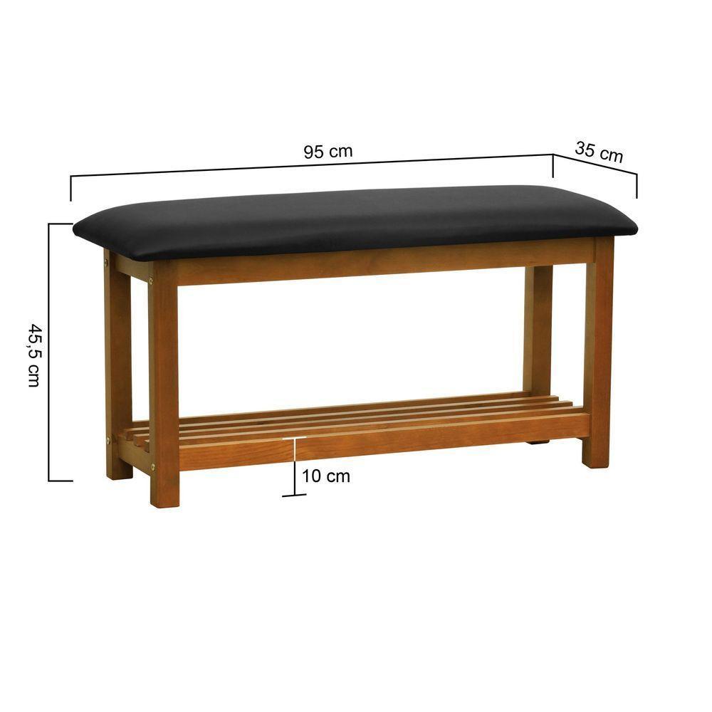 Banco Sapateira Viena Madeira Maciça - Amêndoa Assento Estofado Corano Preto - 4