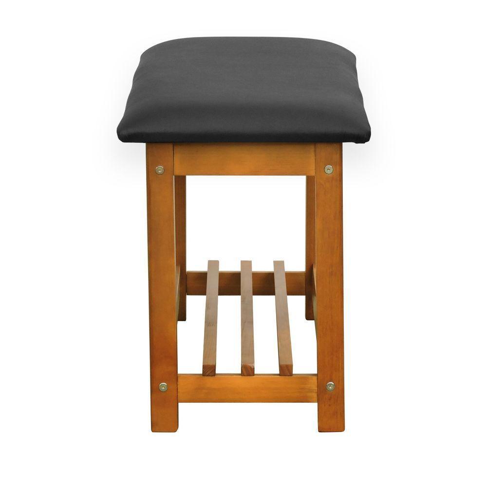 Banco Sapateira Viena Madeira Maciça - Amêndoa Assento Estofado Corano Preto - 5